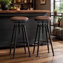 Industrial Bar Stools Set of 2 Kitchen Counter Height Adjustable Swivel Seat