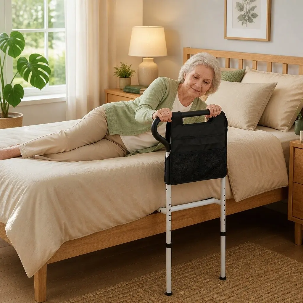 Bed Rail Adjustable Height Safety Grab Handle for Elderly Adult Mobility Support