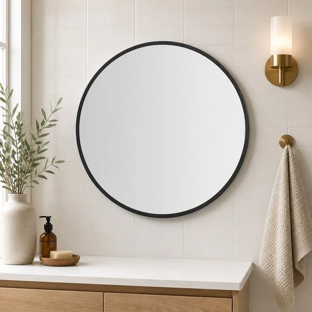 Round Wall Mirror 50cm 60cm 70cm 80cm Steel Frame Wall Mountable Home Decor