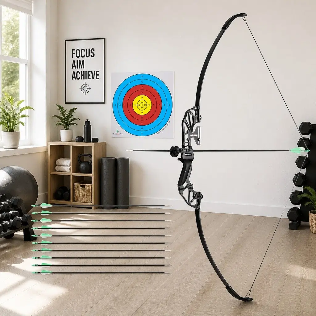 Recurve Bow Arrow Set 55lbs Takedown Archery Kit for Beginners Target Practice Green