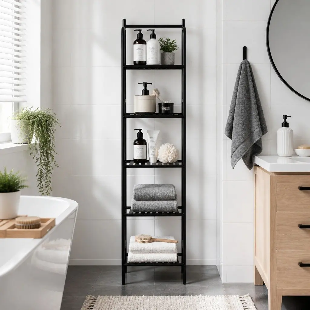 Floor Standing Corner Shower Caddy 5 Tier Bathroom Storage Organizer Black