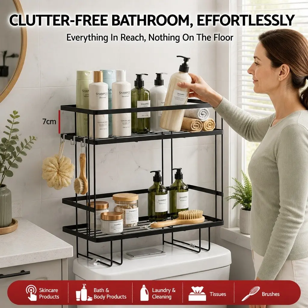 Over Toilet Storage Rack 2 Tier Bathroom Organizer Space Saver Shelf Black