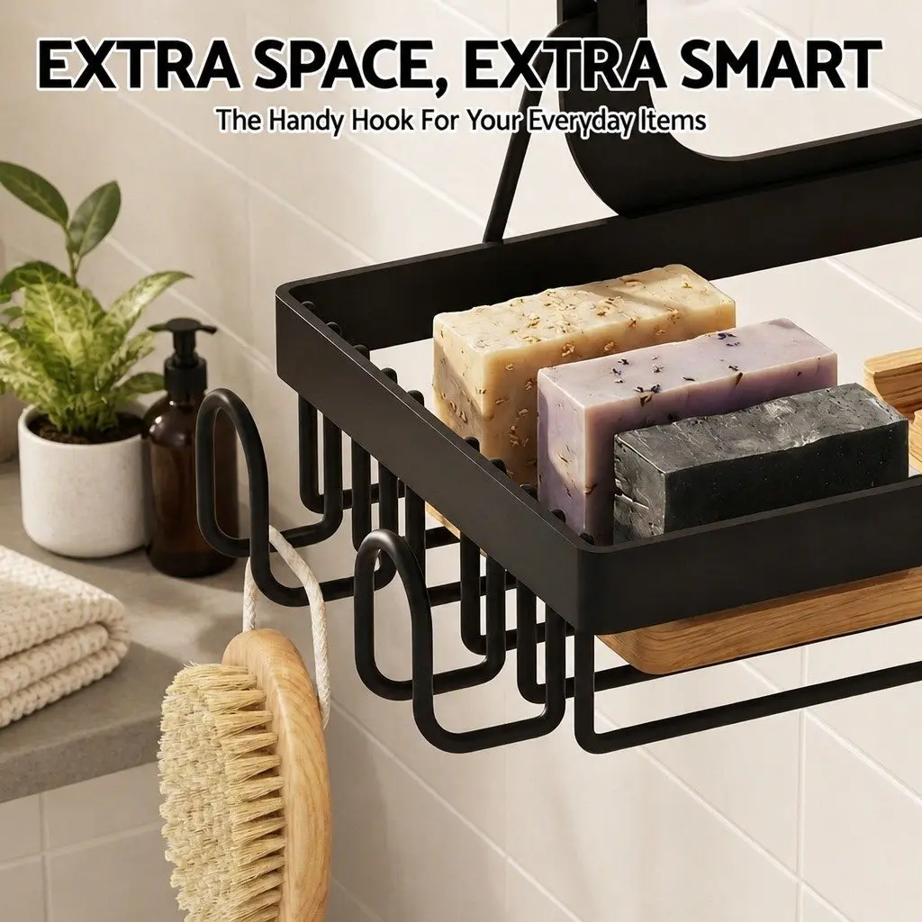 3 Tier Over The Door Shower Caddy Bathroom Storage Organizer Hanging Rack Black