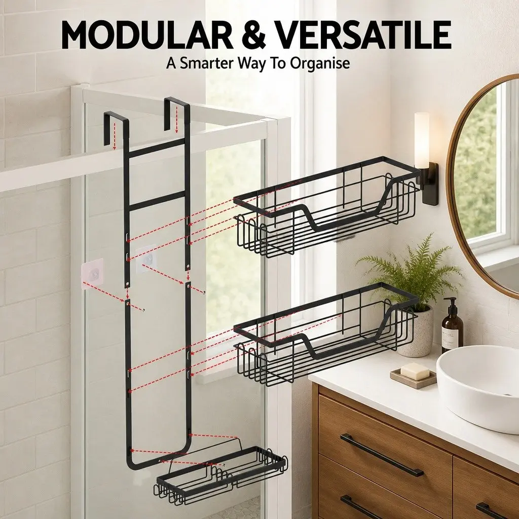 3 Tier Over The Door Shower Caddy Bathroom Storage Organizer Hanging Rack Black