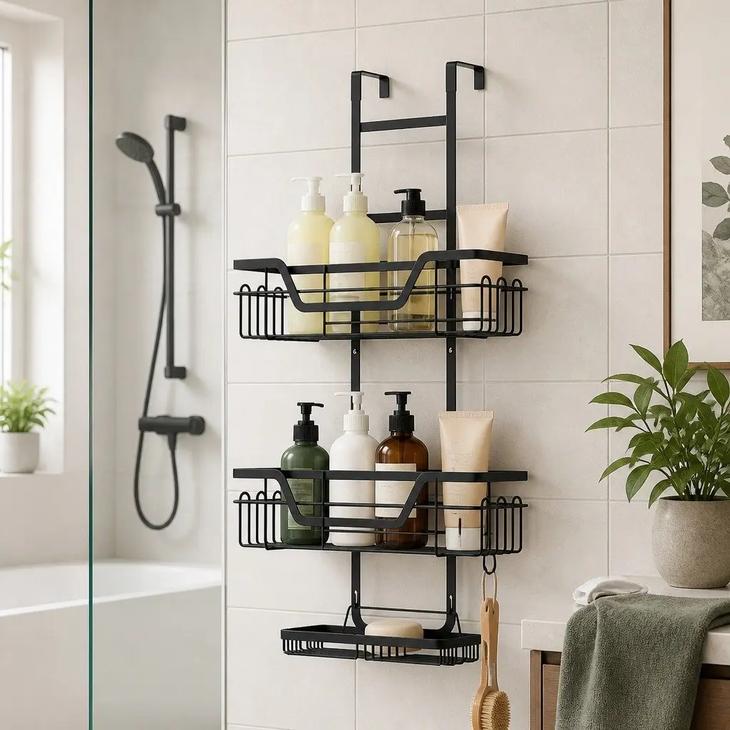 3 Tier Bathroom Wall Shower Caddy Storage Organizer Clip-On Adhesive Black