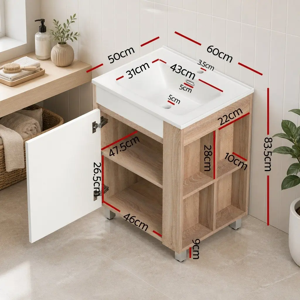 Freestanding Bathroom Vanity Unit 835mm White Ceramic Basin Moisture Resistant Storage Cabinet
