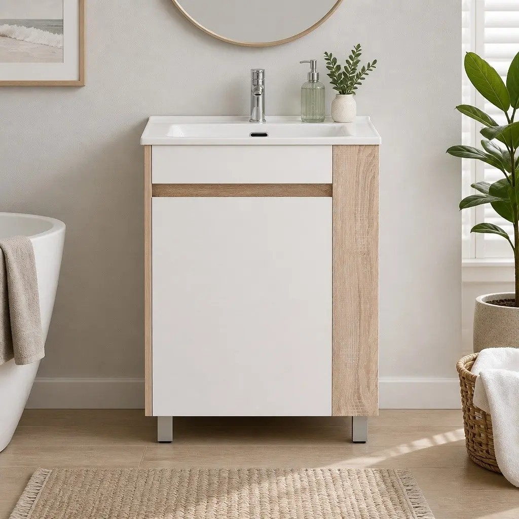 Freestanding Bathroom Vanity Unit 835mm White Ceramic Basin Moisture Resistant Storage Cabinet