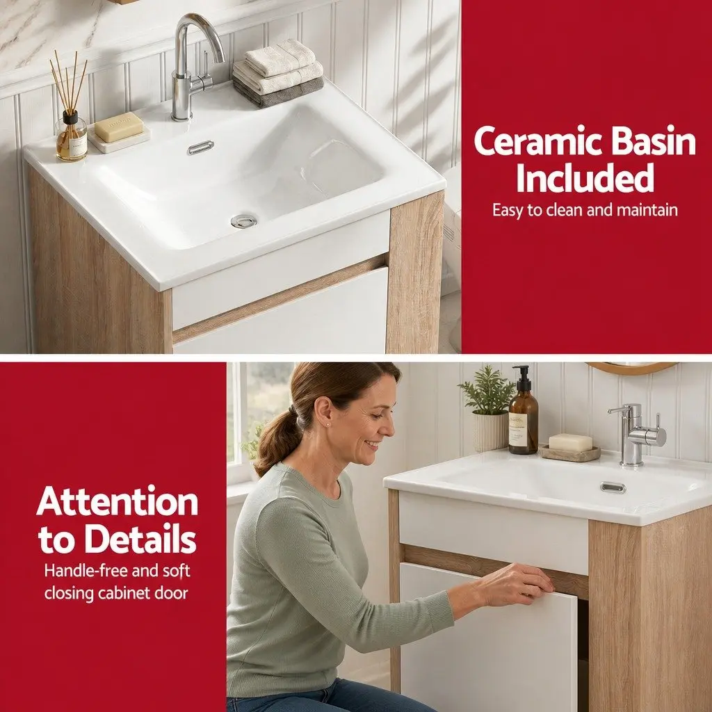 Freestanding Bathroom Vanity Unit 835mm White Ceramic Basin Moisture Resistant Storage Cabinet