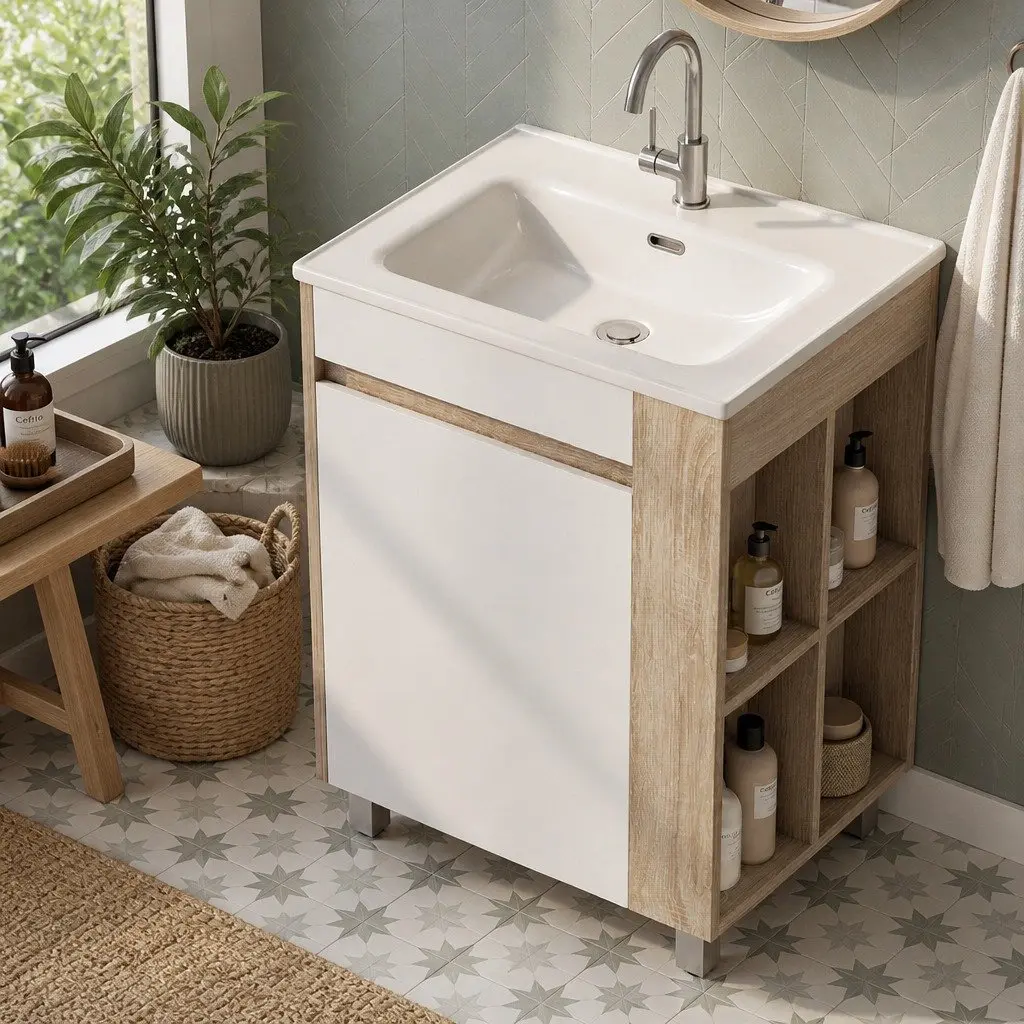 Freestanding Bathroom Vanity Unit 835mm White Ceramic Basin Moisture Resistant Storage Cabinet