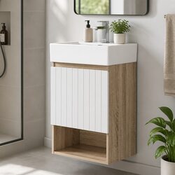 Vanity Unit 445mm Basin Bathroom Cabinet Storage Wall Hung Sink White Walnut