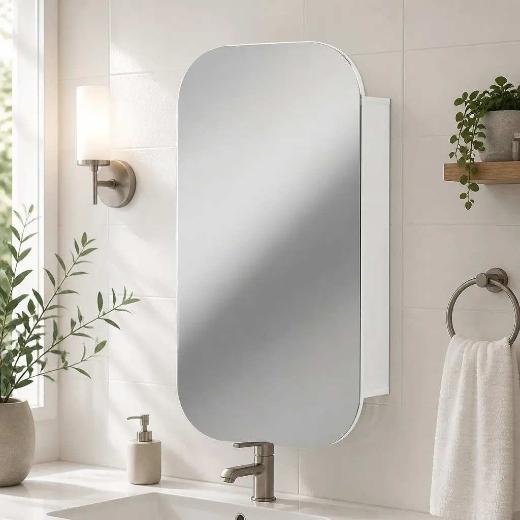 Bathroom Mirror Cabinet Wall Hung Arch Design Storage Shaving 450x900mm White
