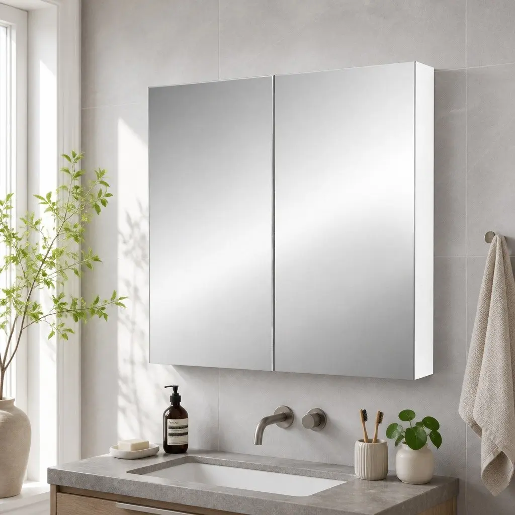 Bathroom Mirror Cabinet 750x720mm White Soft-Close Doors Adjustable Shelves
