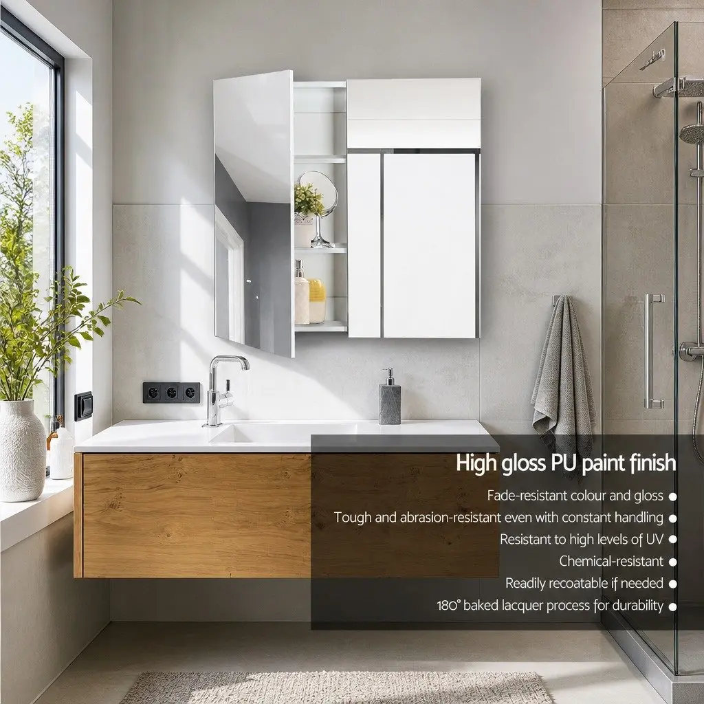 Bathroom Mirror Cabinet 750x720mm White Soft-Close Doors Adjustable Shelves