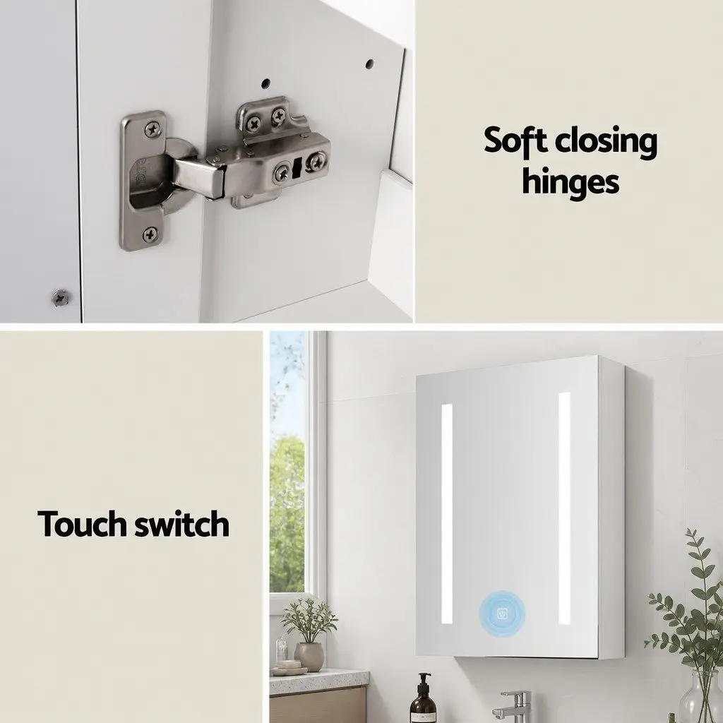 Bathroom Mirror Cabinet 500x720mm LED Lighting Touch Switch Soft Closing Door
