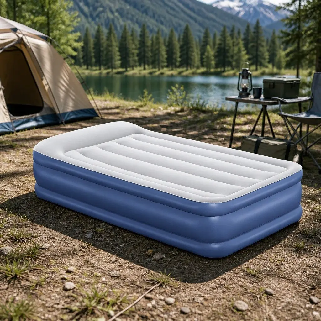 Single Air Mattress 46cm Height Sturdy I-beam Construction Inflatable Bed Navy