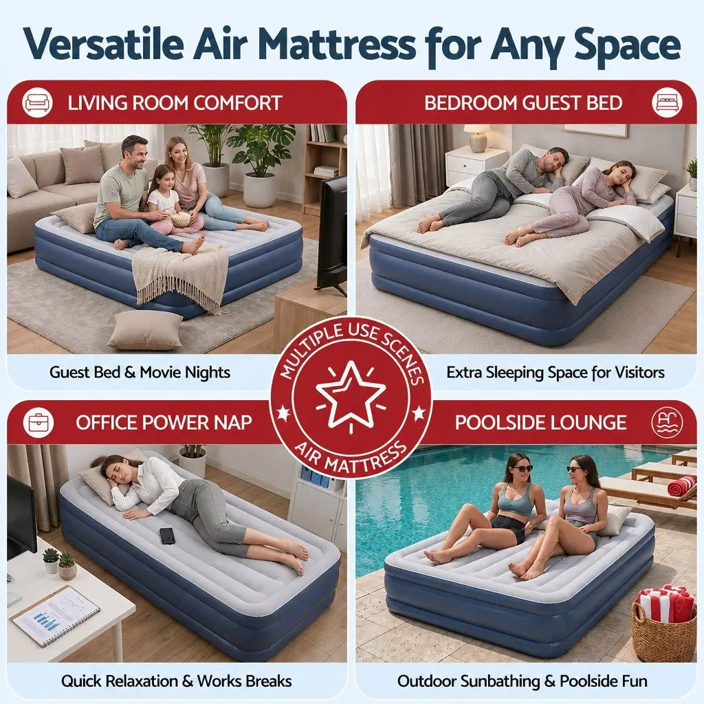 Single Air Mattress 46cm Height Sturdy I-beam Construction Inflatable Bed Navy