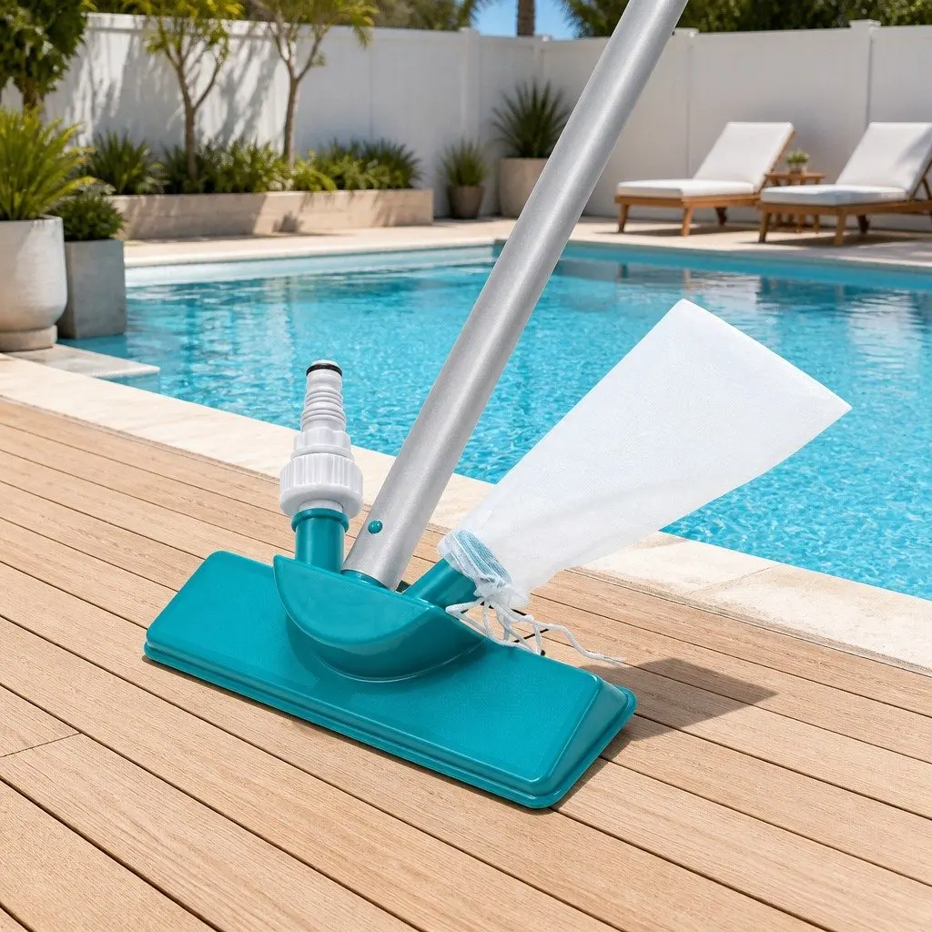 Pool Cleaner Vacuum Skimmer Kit Adjustable Aluminium Pole 1.67m Two Interchangeable Heads for Above Ground Swimming Pools