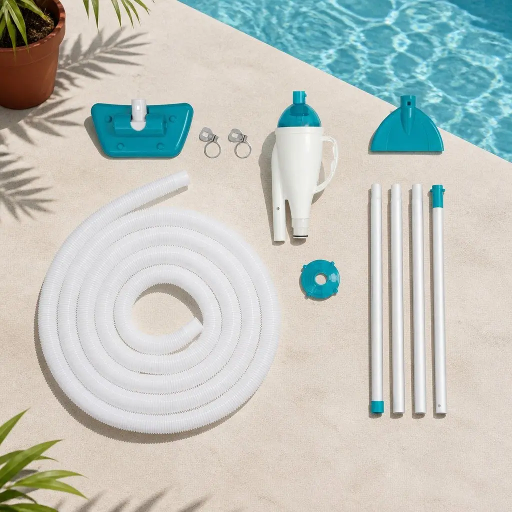 Pool Vacuum Cleaner with 6m Hose and 2 Heads Aluminium Pole for Above Ground Pools