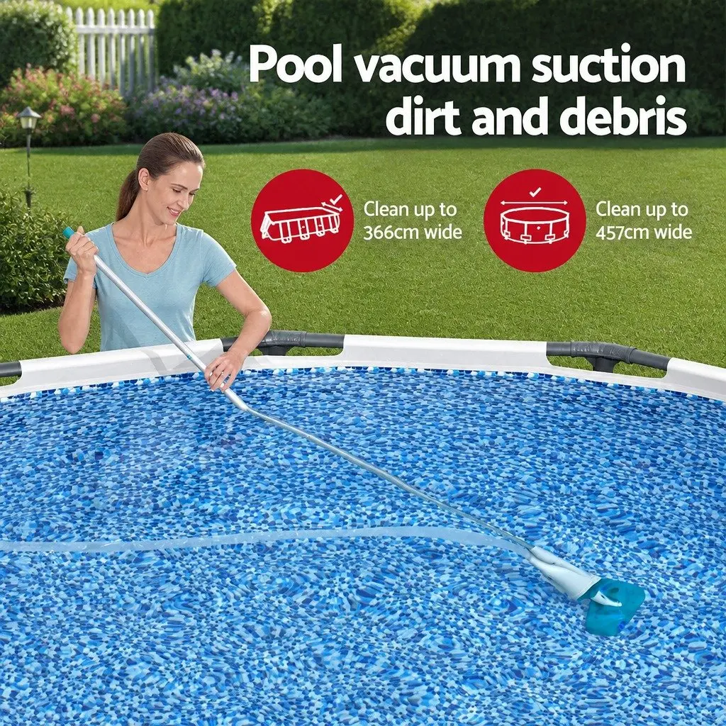 Pool Vacuum Cleaner with 6m Hose and 2 Heads Aluminium Pole for Above Ground Pools