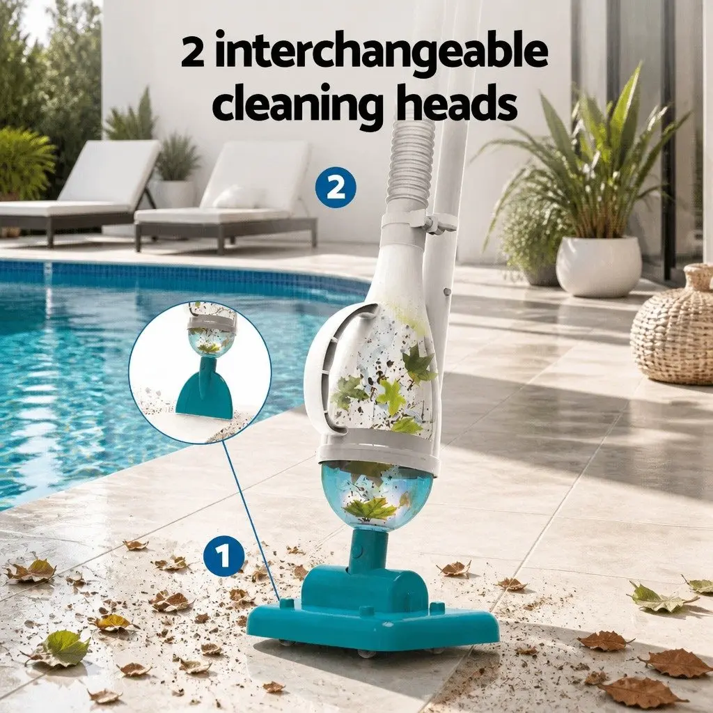 Pool Vacuum Cleaner with 6m Hose and 2 Heads Aluminium Pole for Above Ground Pools