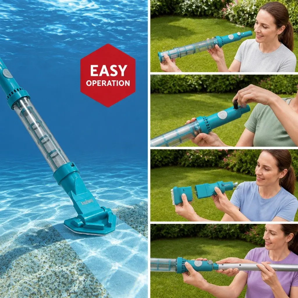 Cordless Pool Vacuum Cleaner Submersible Rechargeable with Interchangeable Vacuum Heads