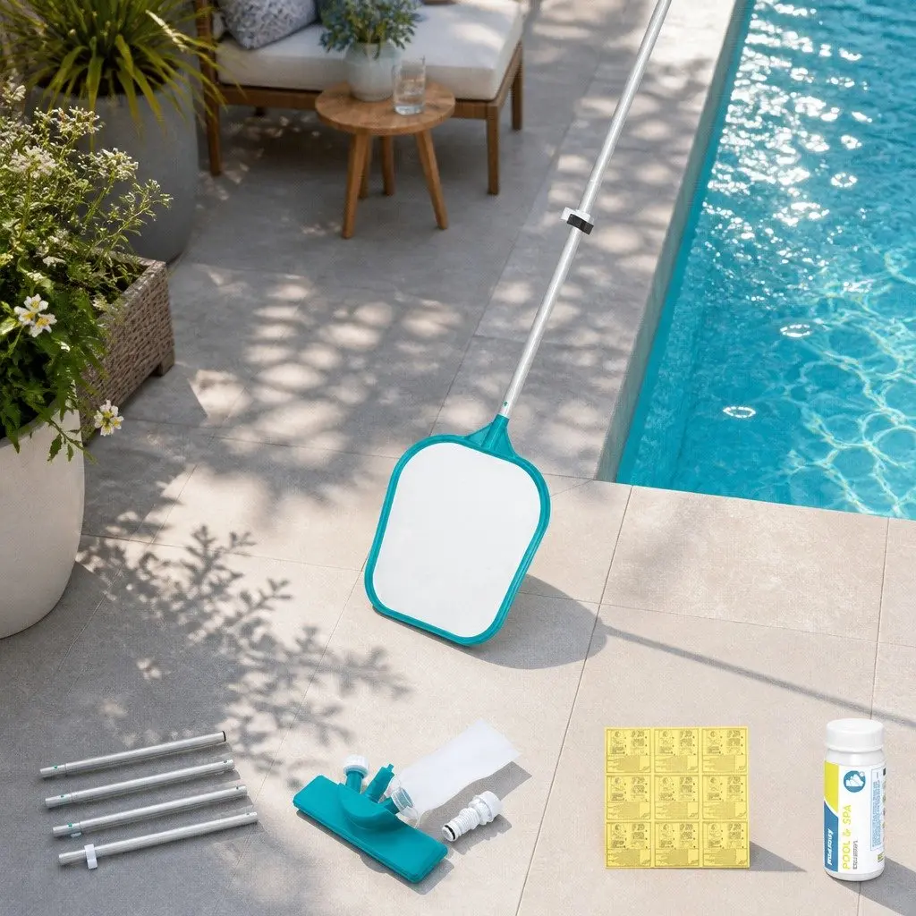 Pool Cleaner Vacuum Skimmer Kit with Floating Dispenser Thermometer and Test Strips