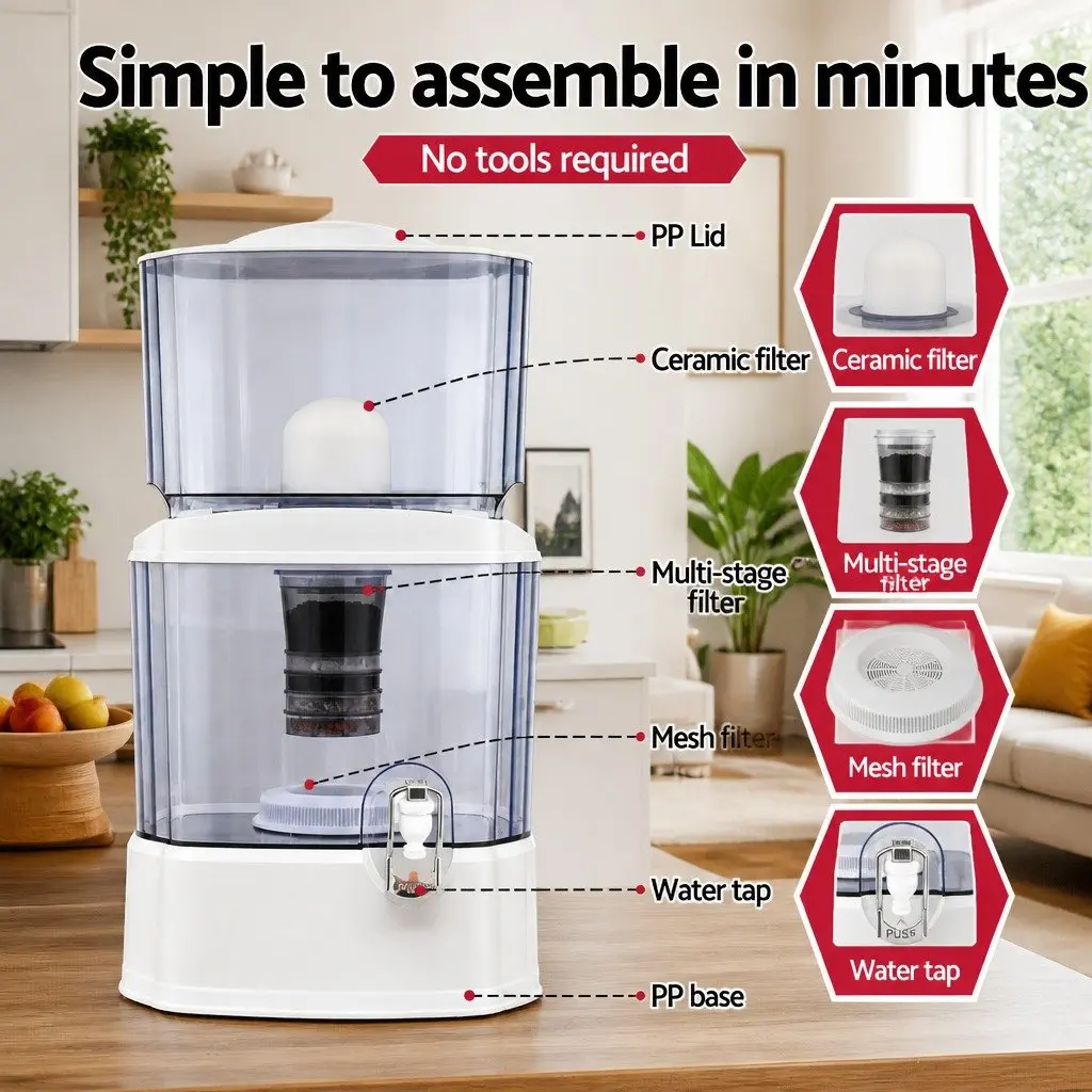 Benchtop Water Filter 24L Gravity Multi-Stage Filtration System
