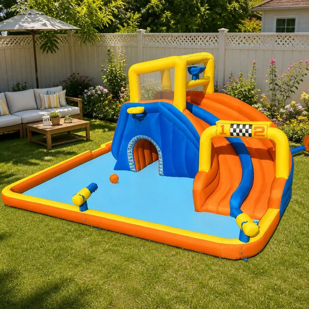 Inflatable Water Slide Park 551x502x265cm Kids Swimming Pool Play with Climbing Walls Splash Pool and Water Games