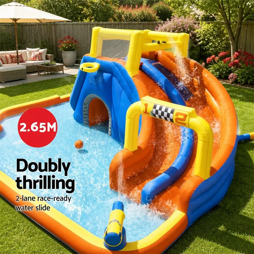 Inflatable Water Slide Park 551x502x265cm Kids Swimming Pool Play with Climbing Walls Splash Pool and Water Games