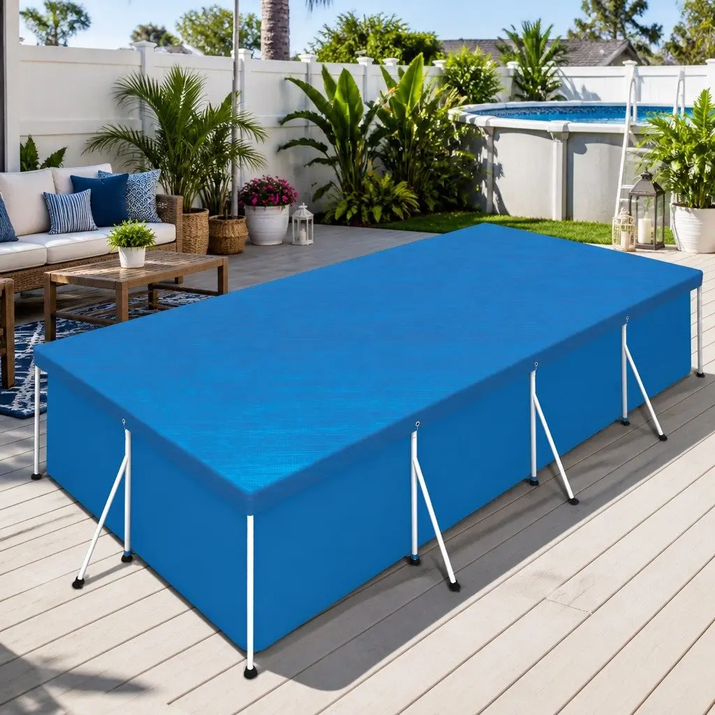 Pool Cover 4M x 2.11M Durable PE Blanket with Drainage Holes and Rope Ties