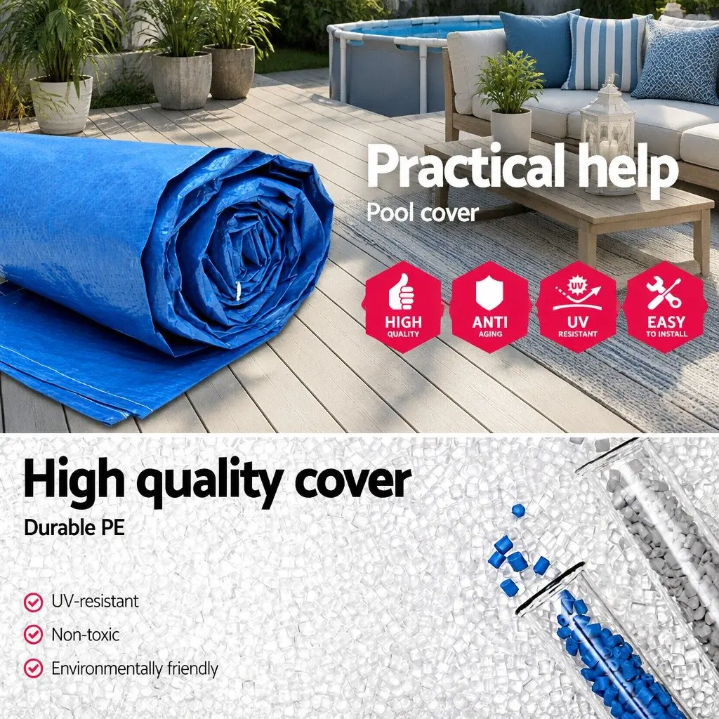 Pool Cover 4M x 2.11M Durable PE Blanket with Drainage Holes and Rope Ties