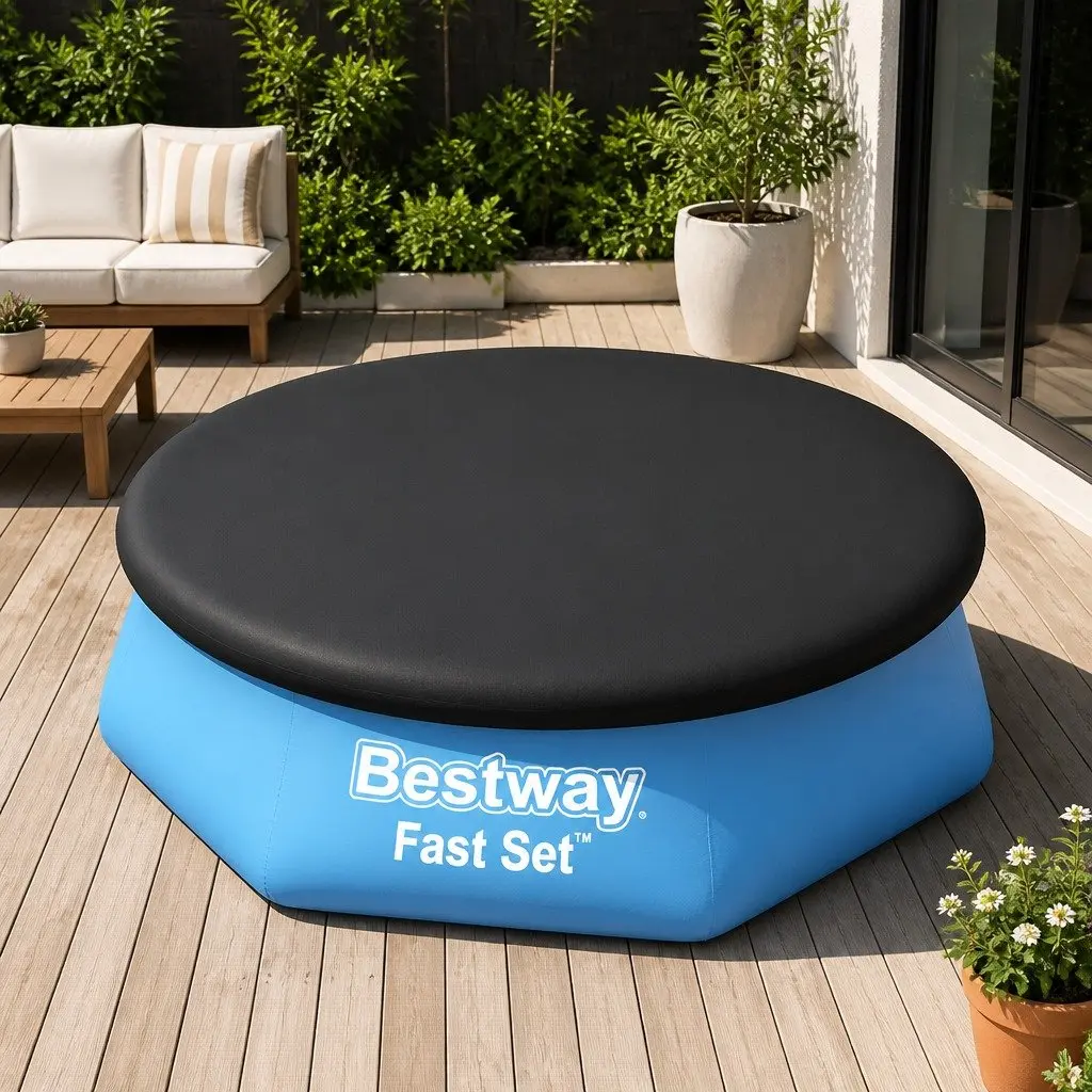 Pool Cover 2.44m Round PVC Blanket Durable UV-resistant with Drainage Holes and Rope Ties