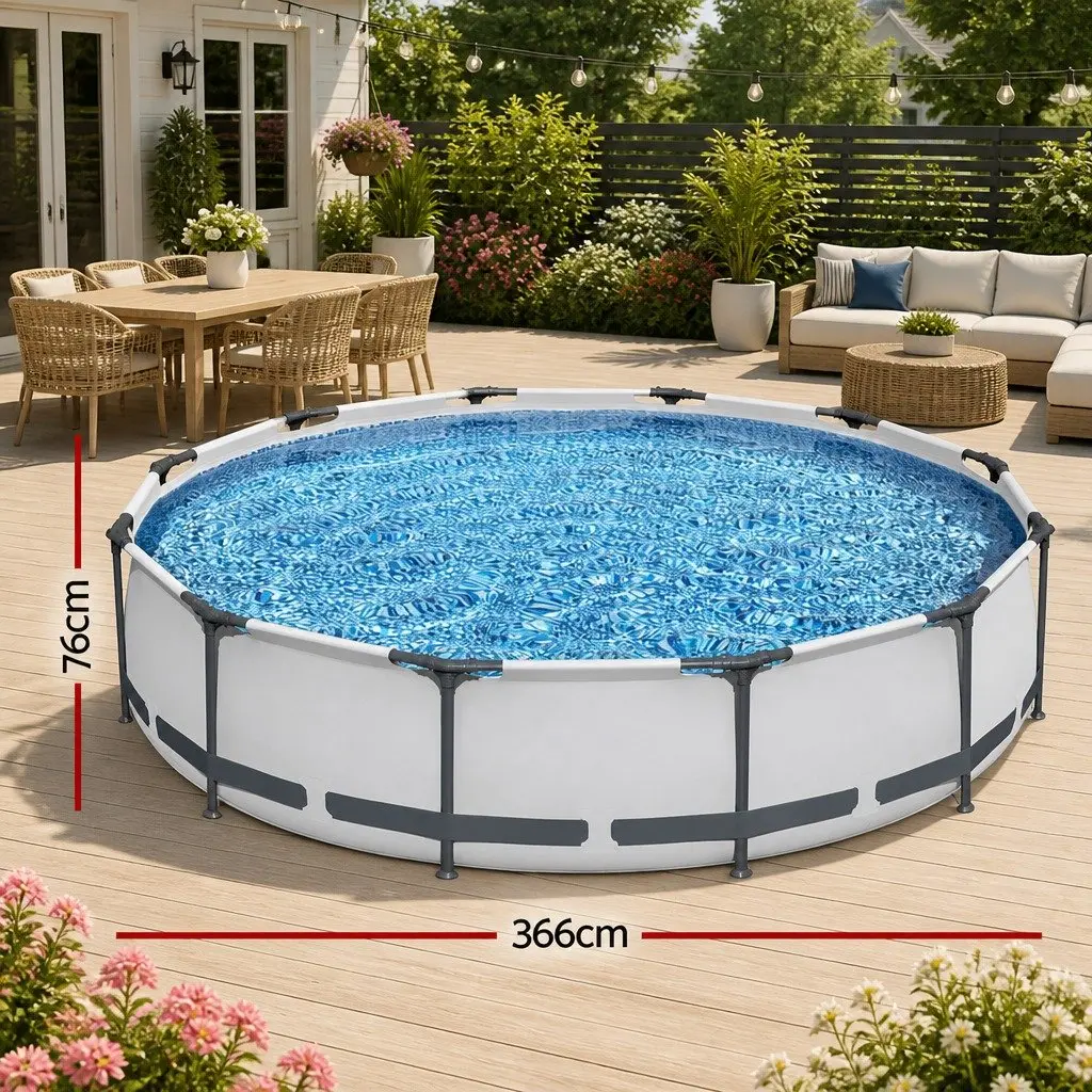 Above Ground Swimming Pool 366cm Round Steel Frame with Filter Pump