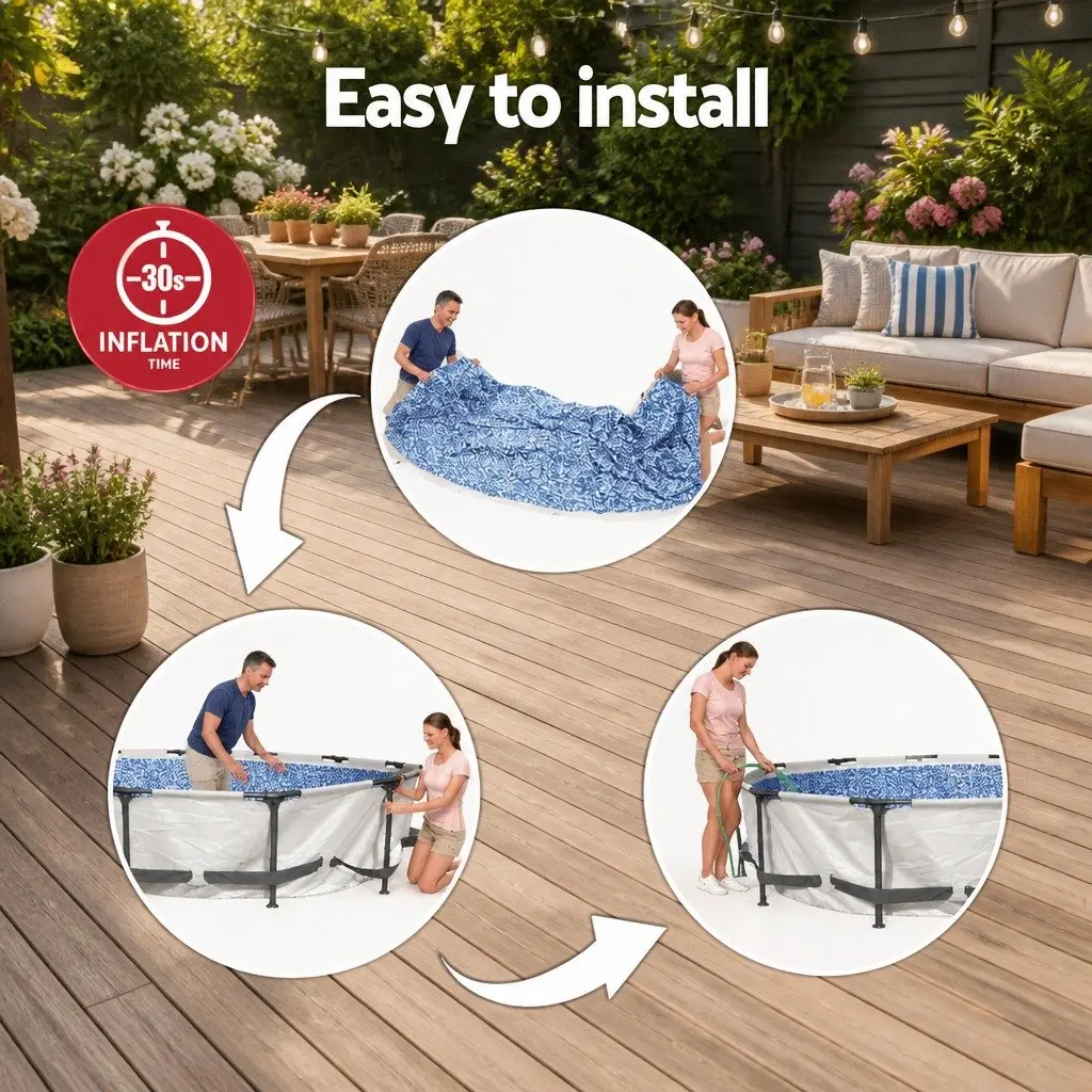 Above Ground Swimming Pool 366cm Round Steel Frame with Filter Pump