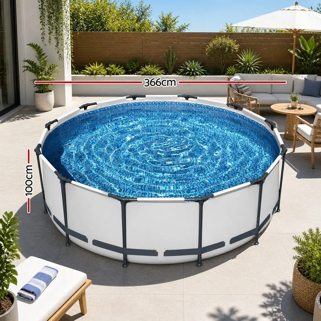 Steel Frame Round Above Ground Swimming Pool 366cm Filter Pump Included