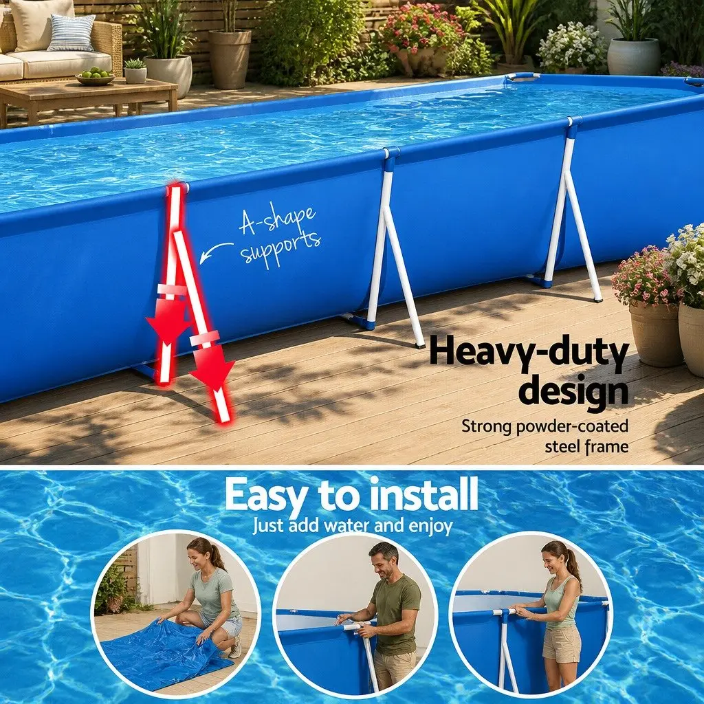 Above Ground Swimming Pool 400x211x81cm Steel Frame Heavy Duty Sidewalls 5700L Capacity Blue