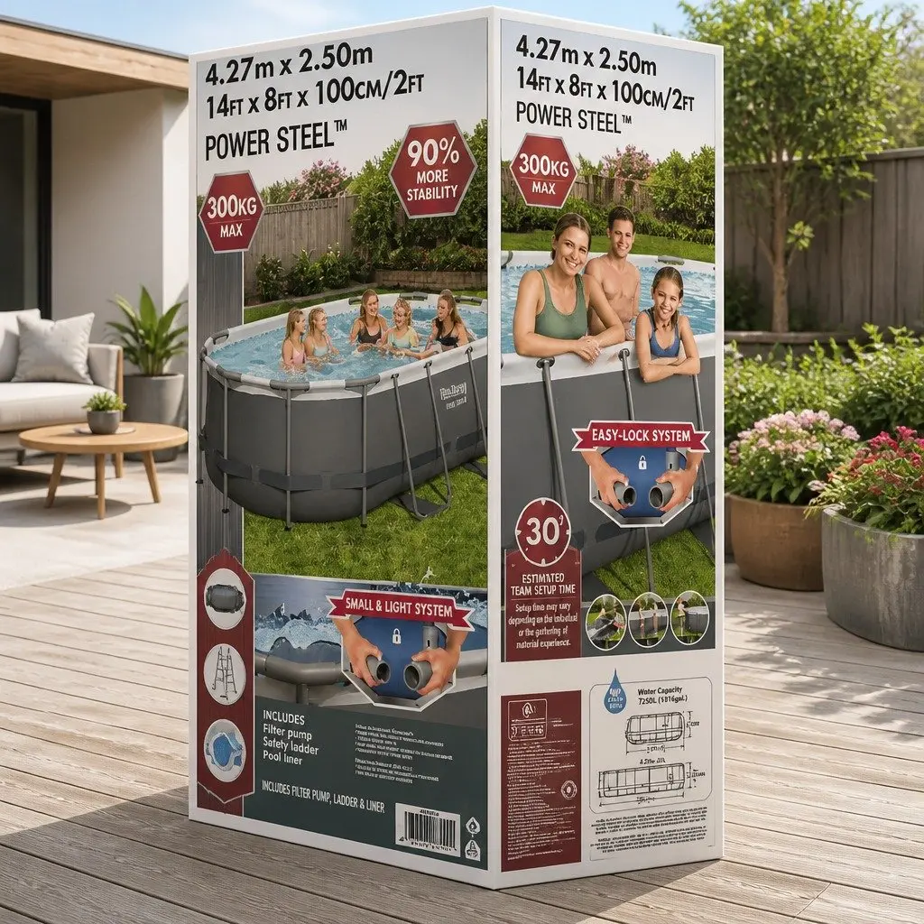 Above Ground Swimming Pool 427x250x100cm Steel Frame UV Resistant with Filter Pump and Ladder