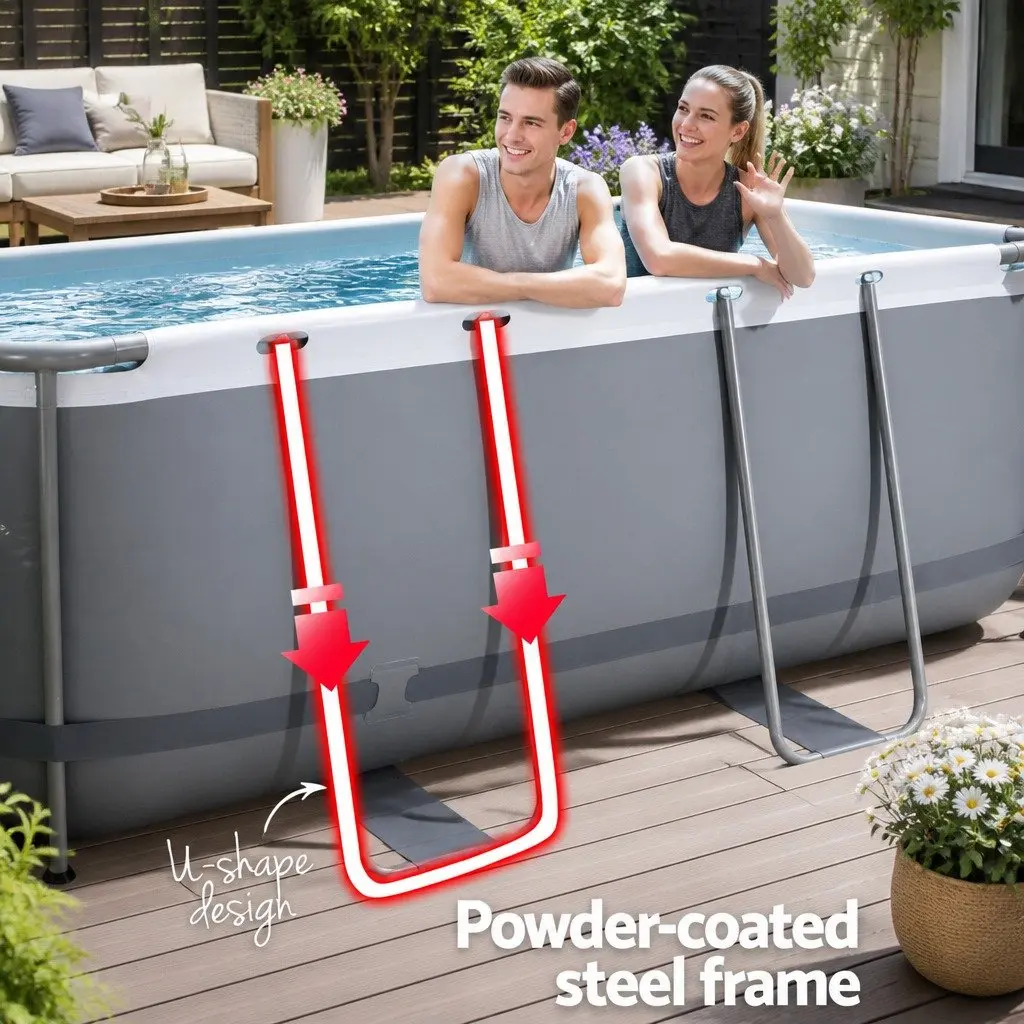 Above Ground Swimming Pool 427x250x100cm Steel Frame UV Resistant with Filter Pump and Ladder