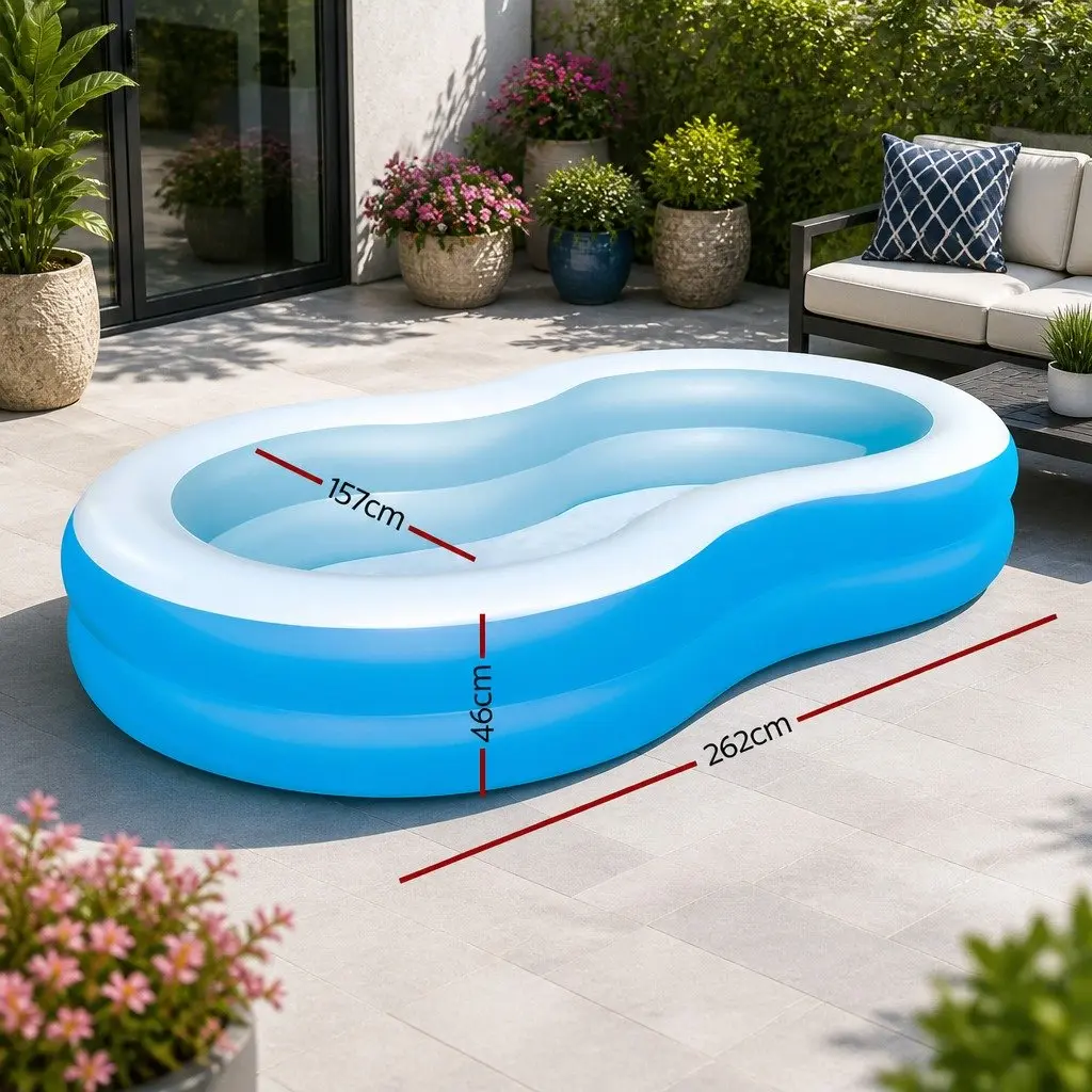 Inflatable Kids Swimming Pool 262x157x46cm Durable Vinyl Construction Backyard Water Play