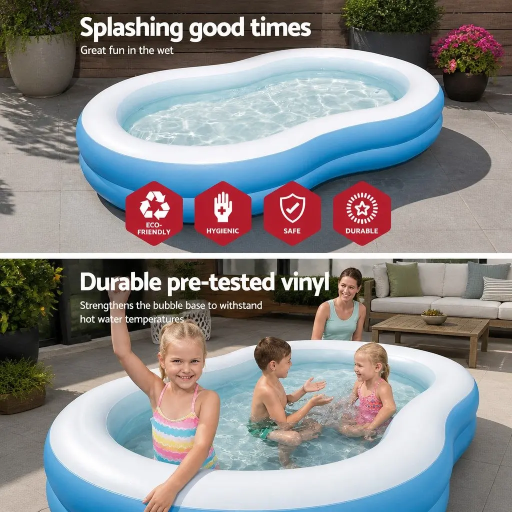 Inflatable Kids Swimming Pool 262x157x46cm Durable Vinyl Construction Backyard Water Play