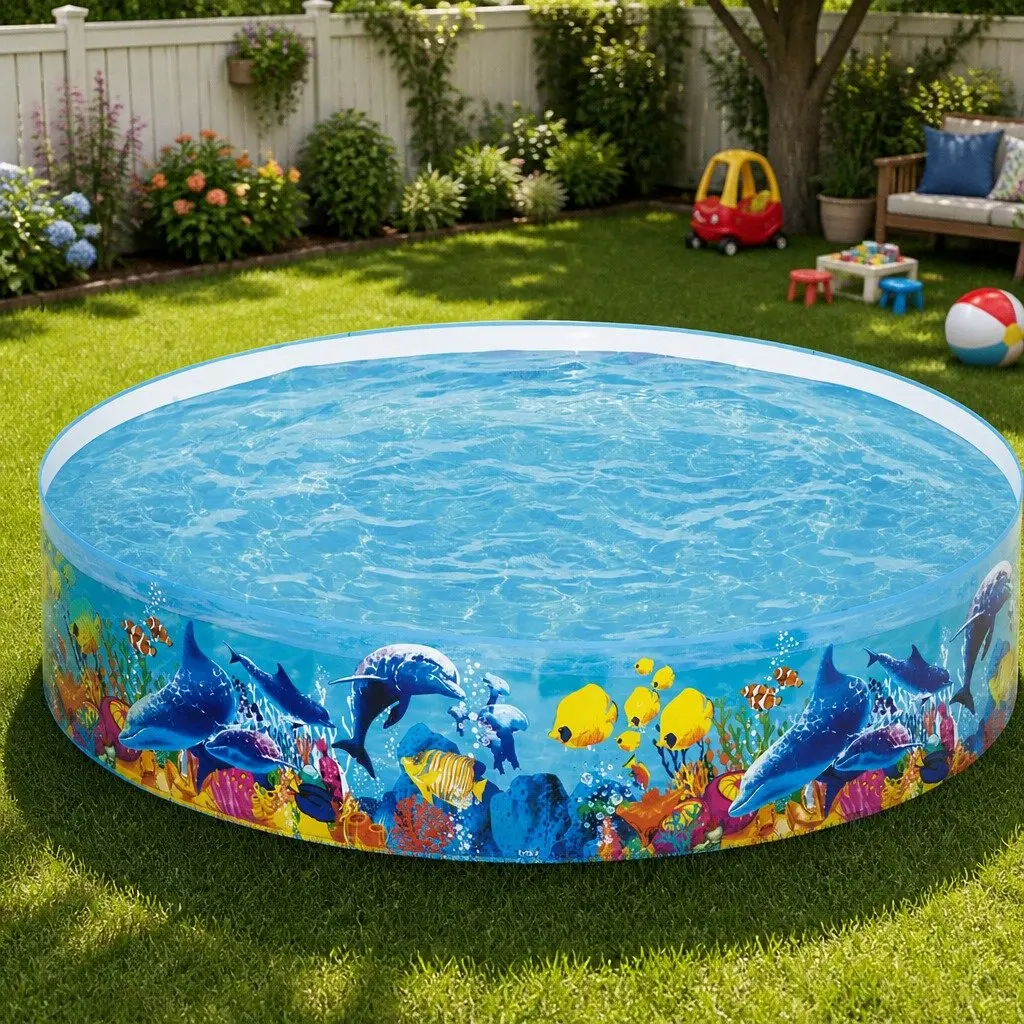 Round Above Ground Swimming Pool 244cm Easy Setup Colorful Undersea Graphics