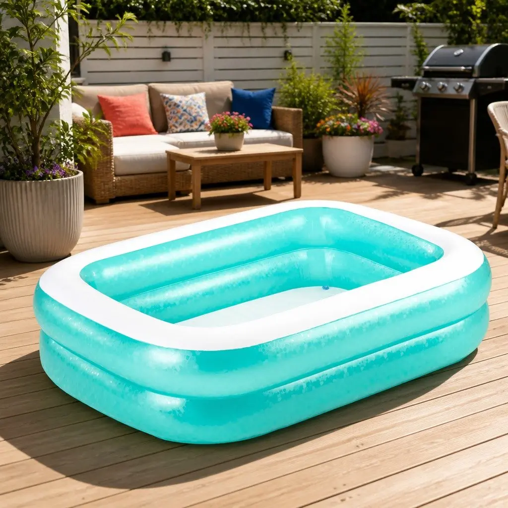 Inflatable Kids Swimming Pool 200x146x48cm Rectangular Textured Sidewalls Family Water