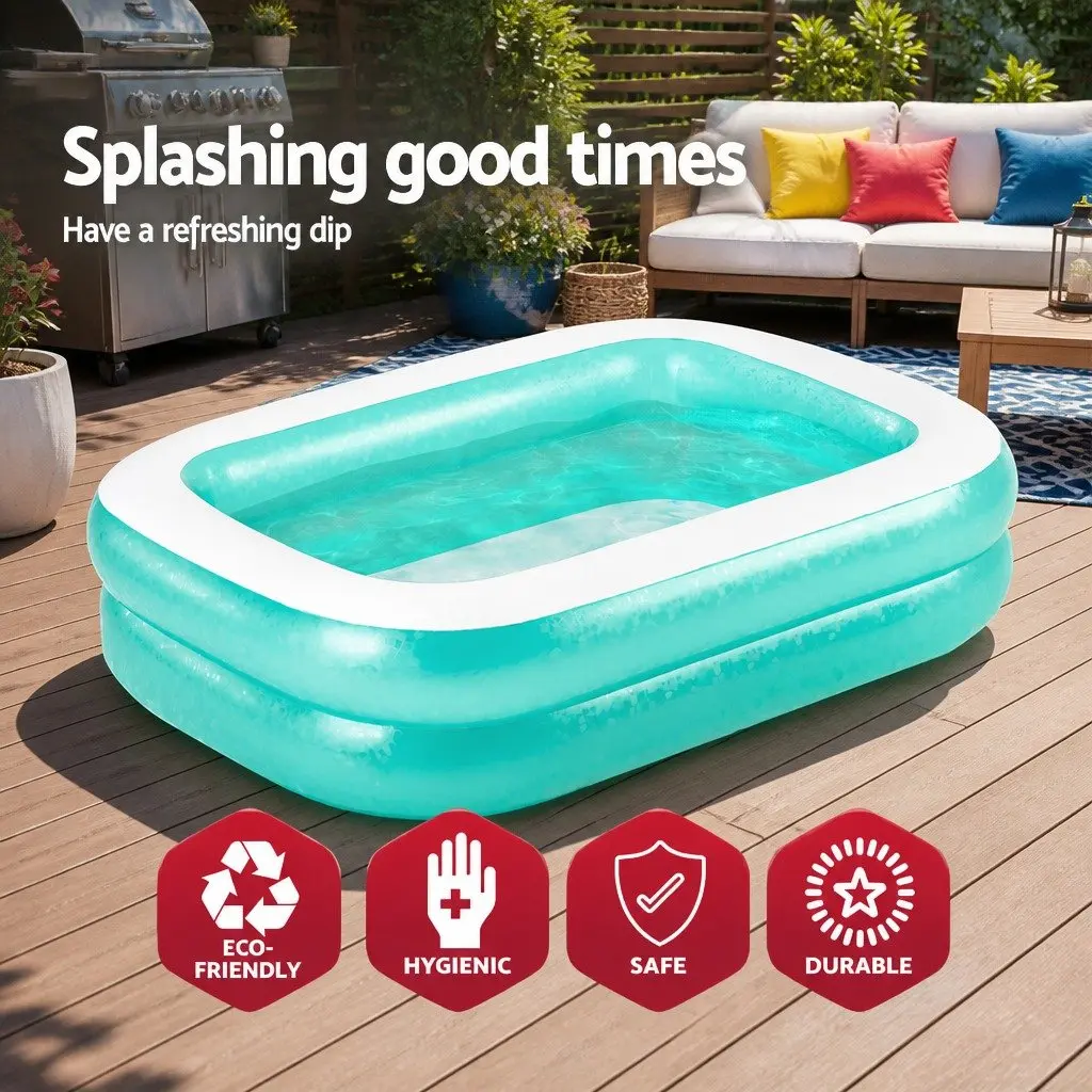 Inflatable Kids Swimming Pool 200x146x48cm Rectangular Textured Sidewalls Family Water