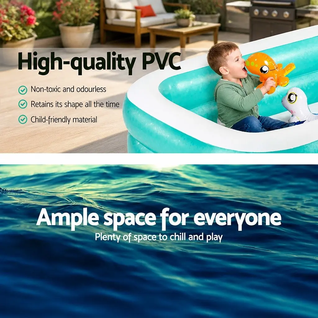 Inflatable Kids Swimming Pool 200x146x48cm Rectangular Textured Sidewalls Family Water