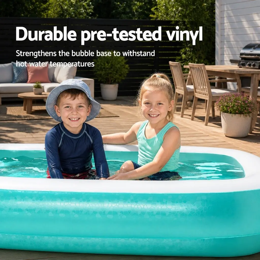 Inflatable Kids Swimming Pool 200x146x48cm Rectangular Textured Sidewalls Family Water