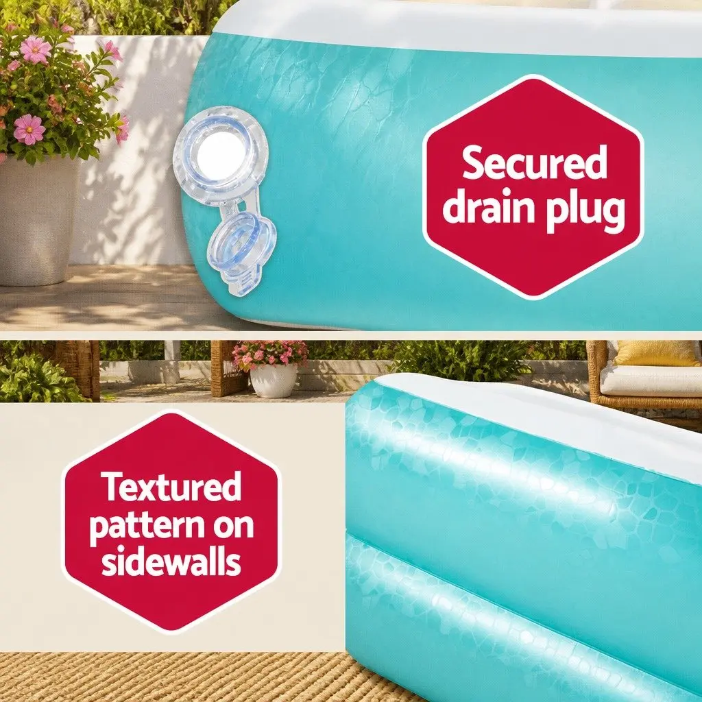 Inflatable Kids Swimming Pool 200x146x48cm Rectangular Textured Sidewalls Family Water