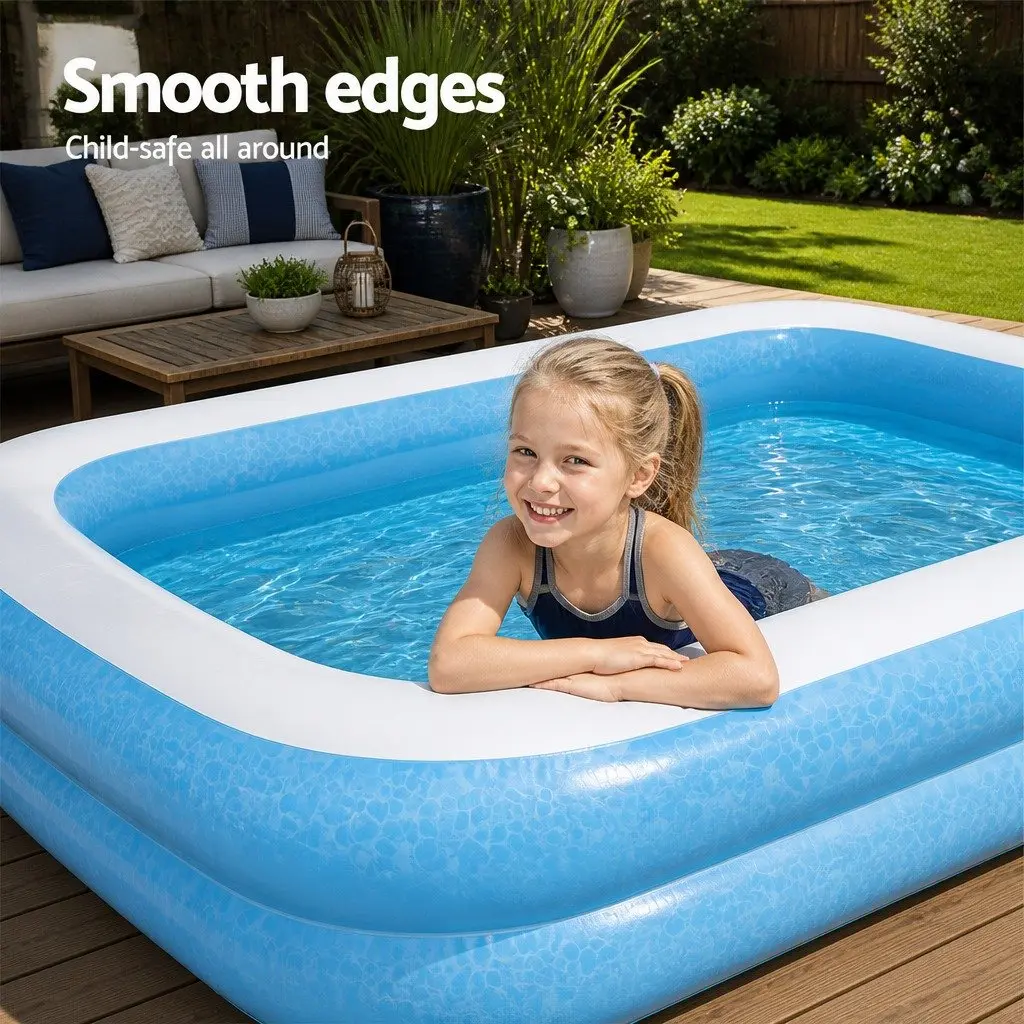 Inflatable Swimming Pool 262x175x51cm Durable Vinyl Construction Quick Setup for Kids Outdoor Water Fun