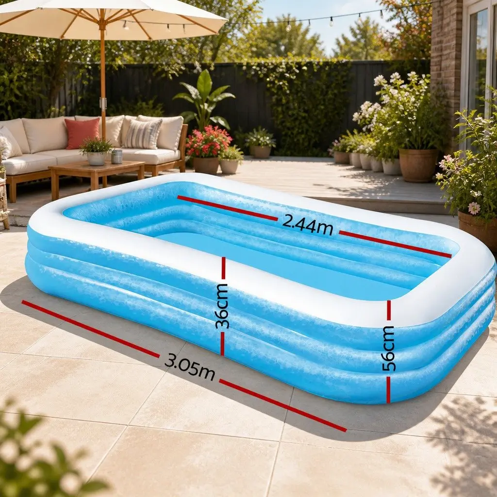Inflatable Above Ground Swimming Pool 305x183x56cm Durable Vinyl Construction Easy Setup for Kids Garden Outdoor Water Play