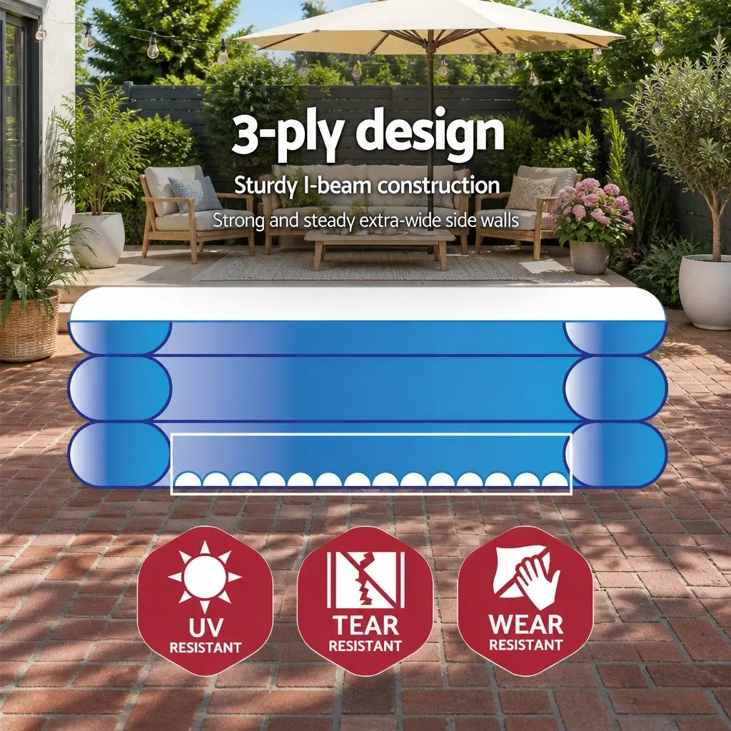 Inflatable Above Ground Swimming Pool 305x183x56cm Durable Vinyl Construction Easy Setup for Kids Garden Outdoor Water Play