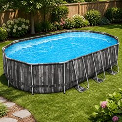 Steel Frame Swimming Pool 6.1x3.66m w/ 1500GPH Filter Pump Ladder Cover Grey